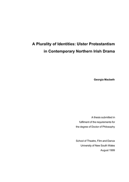 A Plurality of Identities: Ulster Protestantism in Contemporary Northern Irish Drama