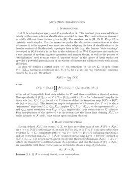 Math 216A. Sheafification 1. Introduction Let X Be a Topological