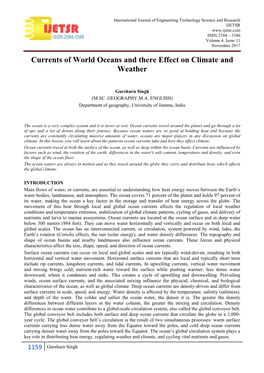 Currents of World Oceans and There Effect on Climate and Weather