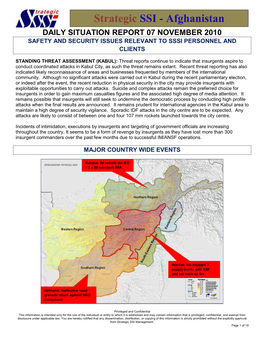 Daily Situation Report 07 November 2010 Safety and Security Issues Relevant to Sssi Personnel and Clients