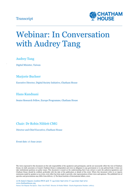 Webinar: in Conversation with Audrey Tang