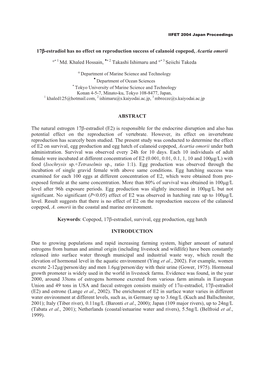 Estradiol Has No Effect on Reproduction Success of Calanoid Copepod, Acartia Omorii