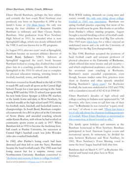 Elmer Harold Burnham, Perhaps the Best Athlete and Certainly the Best Coach West Newbury Ever Produced, Was Born on September 8