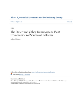 The Desert and Other Transmontane Plant Communities of Southern California 1