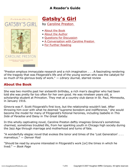 Reader's Guide for Gatsby's Girl Published by Houghton Mifflin