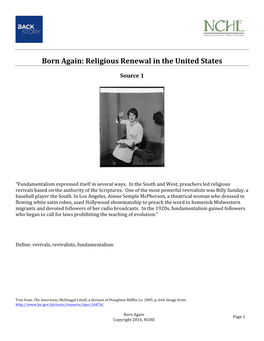 Born Again: Religious Renewal in the United States