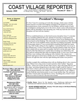 January 2020 131 Rhody Loop, Florence, OR 97439 (541) 997- VOLUME 27 ISSUE 1 3312