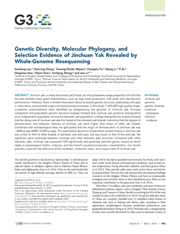 Genetic Diversity, Molecular Phylogeny, and Selection Evidence of Jinchuan Yak Revealed by Whole-Genome Resequencing