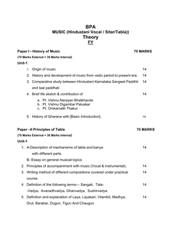 Syllabus BPA Music Tabla