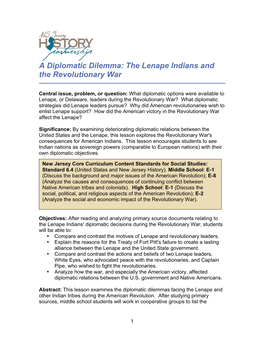 A Diplomatic Dilemma: the Lenape Indians and the Revolutionary War