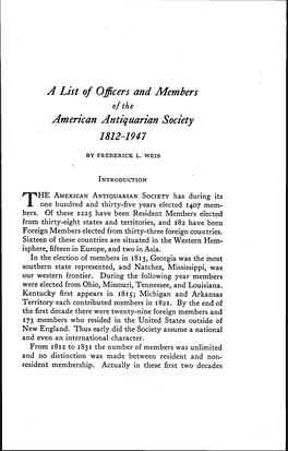 American Antiquarian Society 1812-1947