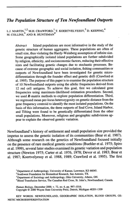 The Population Structure of Ten Newfoundland Outports