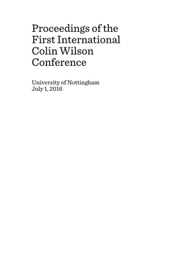 Proceedings of the First International Colin Wilson Conference