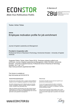 Employee Motivation Profile for Job Enrichment