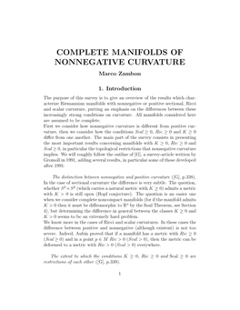 COMPLETE MANIFOLDS of NONNEGATIVE CURVATURE Marco Zambon