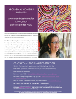 ABORIGINAL WOMEN's BUSINESS a Weekend Gathering for All