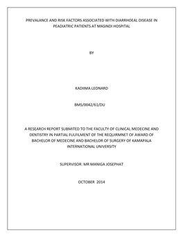 Prevalance and Risk Factors Associated with Diarrhoeal Disease in Peadiatric Patients at Masindi Hospital