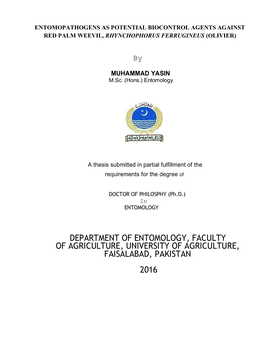 Department of Entomology, Faculty of Agriculture, University of Agriculture, Faisalabad, Pakistan