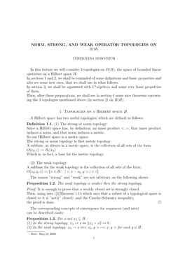 Norm, Strong, and Weak Operator Topologies on B(H)