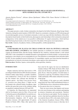 Plant Communities from Ice-Free Areas of Keller Peninsula, King George Island, Antarctica