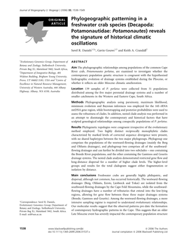 Phylogeographic Patterning in a Freshwater Crab Species