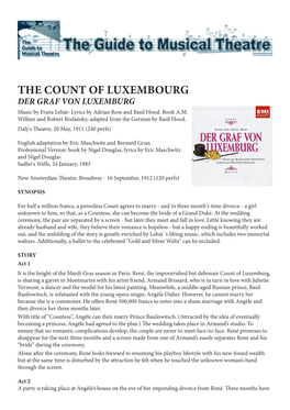 THE COUNT of LUXEMBOURG DER GRAF VON LUXEMBURG Music by Franz Lehár: Lyrics by Adrian Ross and Basil Hood: Book A.M