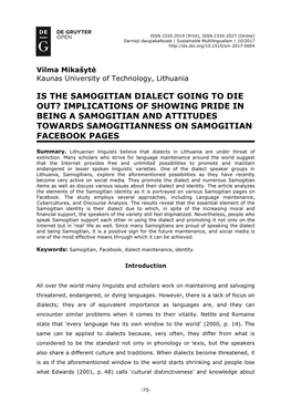 Is the Samogitian Dialect Going to Die Out? Implications of Showing Pride in Being a Samogitian and Attitudes Towards Samogitianness on Samogitian Facebook Pages