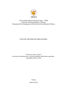 Universidade Federal Do Espírito Santo - UFES Centro De Ciências Humanas E Naturais Programa De Pós-Graduação Em História Social Das Relações Políticas