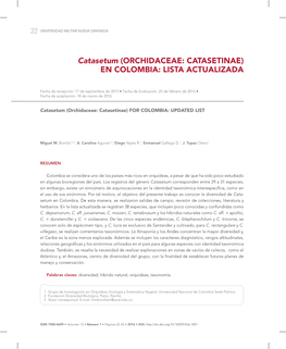 Catasetum (ORCHIDACEAE: CATASETINAE) EN COLOMBIA: LISTA ACTUALIZADA