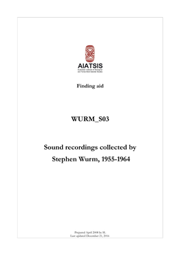 Guide to Sound Recordings Collected by Stephen Wurm