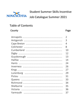 Student Summer Skills Incentive Job Catalogue Summer 2021 Table Of