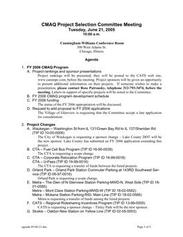 CMAQ Project Selection Committee Meeting Tuesday, June 21, 2005 10:00 A.M