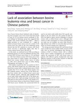 Lack of Association Between Bovine Leukemia Virus and Breast Cancer In