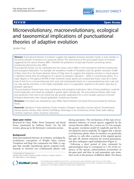 Microevolutionary, Macroevolutionary, Ecological and Taxonomical Implications of Punctuational Theories of Adaptive Evolution Jaroslav Flegr