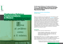 Challenging Religious Fundamentalisms in Mexico: the Separation of Church and State and Reafﬁrmation of Women’S Sexual and Reproductive Rights