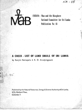 UNESCO : Man and the Biosphere National Committee for Sri Lanka K