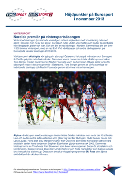 Höjdpunkter På Eurosport I November 2013