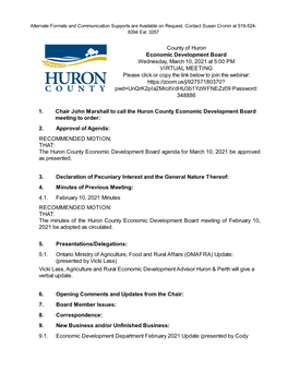 County of Huron Economic Development Board Wednesday
