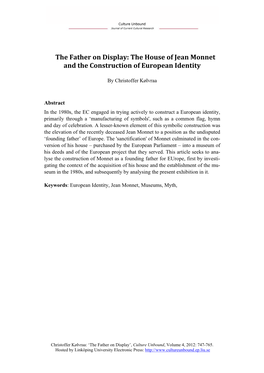 The House of Jean Monnet and the Construction of European Identity