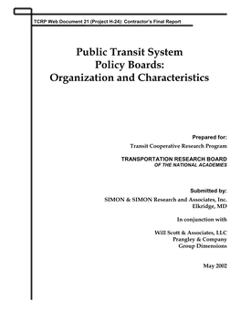 Public Transit System Policy Boards: Organization and Characteristics