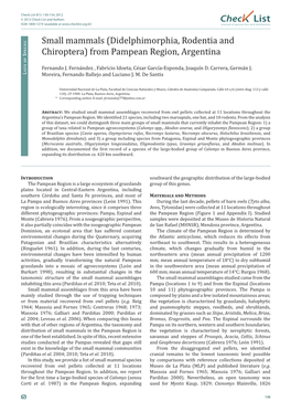 Chec List Small Mammals (Didelphimorphia, Rodentia and Chiroptera)