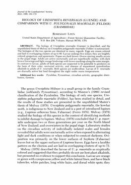 BIOLOGY of URESIPHITA REVERSALIS (Gluenee) and COMPARISON with U