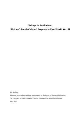 Salvage to Restitution: „Heirless‟ Jewish Cultural Property in Post-World War II