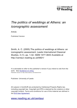 The Politics of Weddings at Athens: an Iconographic Assessment