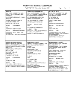 PRODUCTION REFERENCE SERVICES PILOT REPORT - November Update, 2009 Page 1 of 9