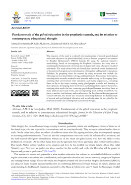 Fundamentals of the Gifted Education in the Prophetic Sunnah, and Its Relation to Contemporary Educational Thought