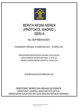 Berita Resmi Merek (Protokol Madrid ) Seri-A