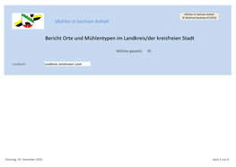 Bericht Orte Und Mühlentypen Im Landkreis/Der Kreisfreien Stadt
