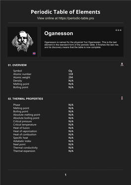 Oganesson Periodic Table of Elements