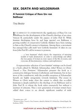 A Feminist Critique of Hans Urs Von Balthasar Tina Beattie